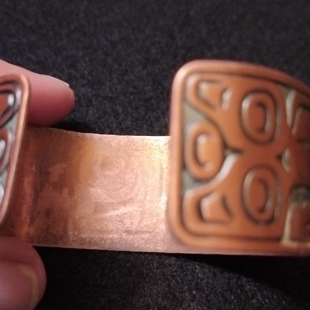 Native Aztec Pure Copper Signed Cuff Vintage Brac… - image 2